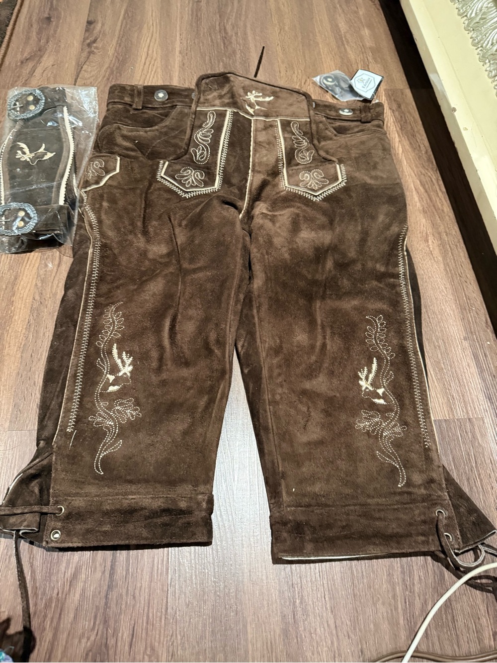 Men's Brown Suede Relaxed Jeans with Embroidered Detail